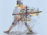 drawing of a man walking with a basket of food in his hand