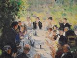 a painting of a group of people sitting at a dinner table