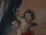 a painting of a child holding a flower in his hand