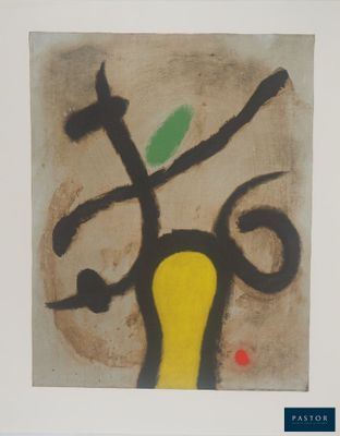 une photo d'un tableau représentant un vase jaune orné d'une feuille verte
