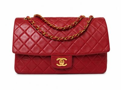 chanel red quilted lambskin flap bag
