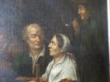 une peinture représentant un homme et une femme assis à une table