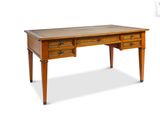 an image of a wooden desk with two drawers and two drawers