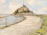 tableau représentant un château situé au sommet d'une colline, près d'un plan d'eau
