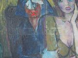 a painting of a man and a woman sitting next to each other
