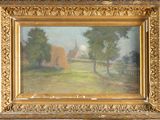 une image d'un tableau représentant une scène de ferme dans un cadre doré
