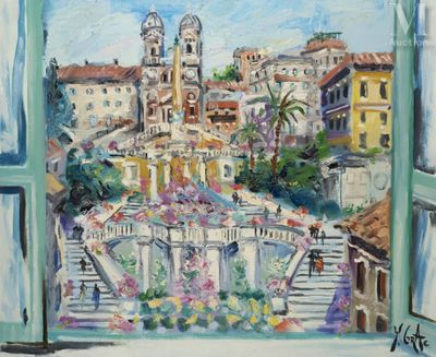 an oil painting of a view of a city from a window