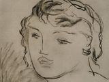 drawing of a woman ' s face in a black and white photo