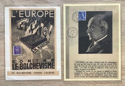 une vieille carte postale représentant un homme en costume-cravate et une carte postale représentant un homme en costume-cravate