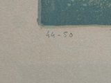 an image of a watercolor painting of a blue square with numbers on it