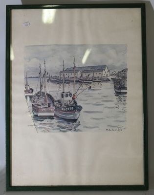Gravure "le port" signée R. Leboucher