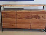 an image of a tv stand made out of wood and metal
