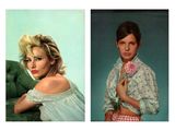 two pictures of a man and a woman posing for a picture