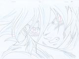 anime drawing of a girl with long hair and blue eyes