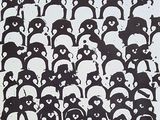 a black and white picture of a group of panda bears