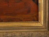portrait of a woman in a red dress by a gold frame