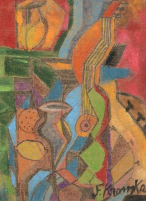 an image of a painting of a vase with flowers in it