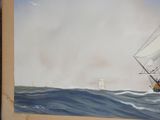 a picture of a painting of a ship in the ocean