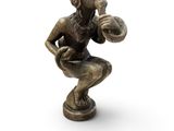 bronze figurine of a man holding a football ball on a white background