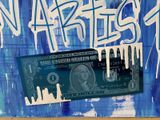 a picture of a dollar bank note with graffiti on it