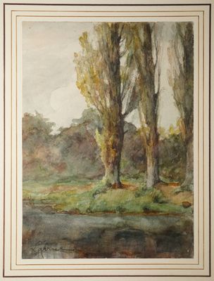 LARRUE Guillaume, 1851-1935, Arbres en bord de rivière, Aqua…