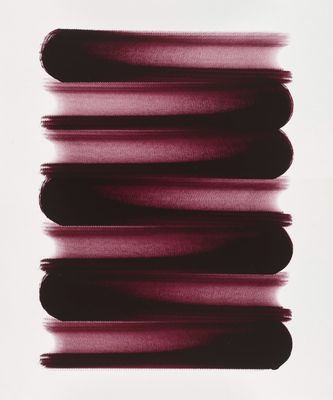 an image of a black and white photo of some red paint