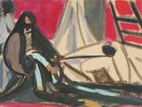 une image d'un tableau représentant une femme assise sur un lit