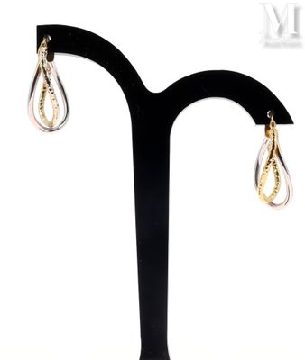 a close up of a pair of earrings on a black stand