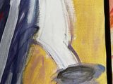a painting of a man with a baseball bat on a table
