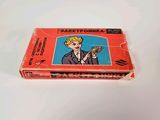a red box with a picture of a man on it