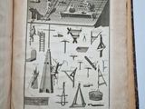 an old book with a drawing of tools on it