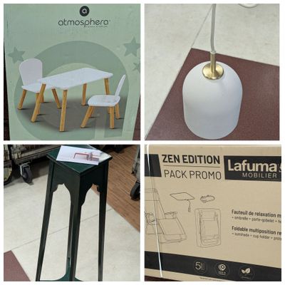 quatre photos différentes d'une table et de chaises dans un magasin