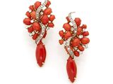 pair of coral and diamond earrings