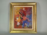 tableau représentant un homme avec une guitare et un groupe d'enfants