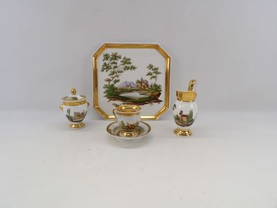 a picture of a tea set on a white table