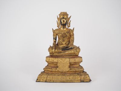 Siam, Rattanakosin, XIXe siècle Sujet en bronze laqué et dor…