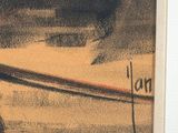 drawing of a man with a surfboard on a sandy beach