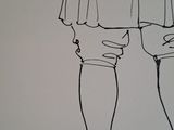 drawing of a man in a dress with a hat and a cane