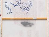 an old picture frame with writing on it and a picture of a cat