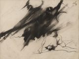 drawing of a black and white drawing of a person laying on the ground