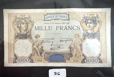 un ancien billet de banque français sur lequel figure le portrait d'une femme
