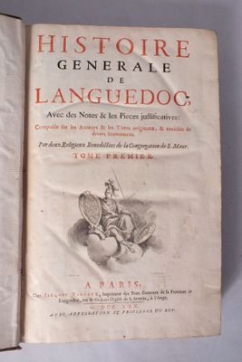 un vieux livre sur lequel figure l'image d'un homme tenant un bouclier et un bouclier