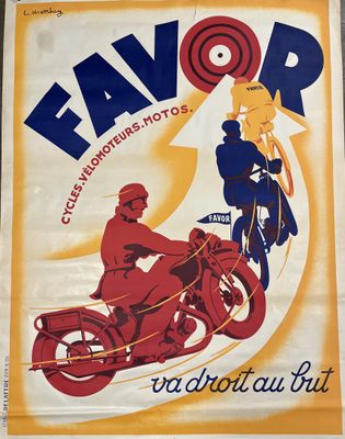 affiche représentant un homme à moto avec une femme à l'arrière
