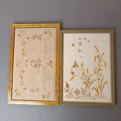 Deux pièces de broderie encadrée. - Photo 1