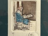 a drawing of a man sitting in a chair reading a book