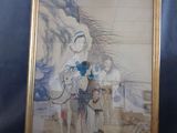 une photo d'une photo représentant une femme à cheval
