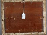 a picture of an old wooden frame with a tag on it
