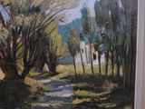 a painting of a path in the middle of a forest
