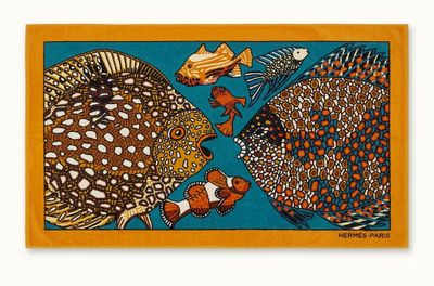 an image of a painting of fish on a blue background