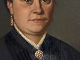 portrait of a woman in a black dress with a pearl necklace